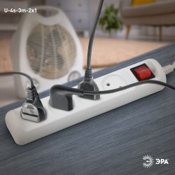 Удлинитель электрический ЭРА U-4s-3m-2x1 без заземления c выключателем 4 розетки 3м ПВС 2x1мм2 10А