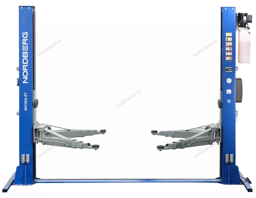 Подъемник двухстоечный 5 т, нижняя синхронизация, с электростопорами, 380 В, синий NORDBERG N4122AE-5B_380