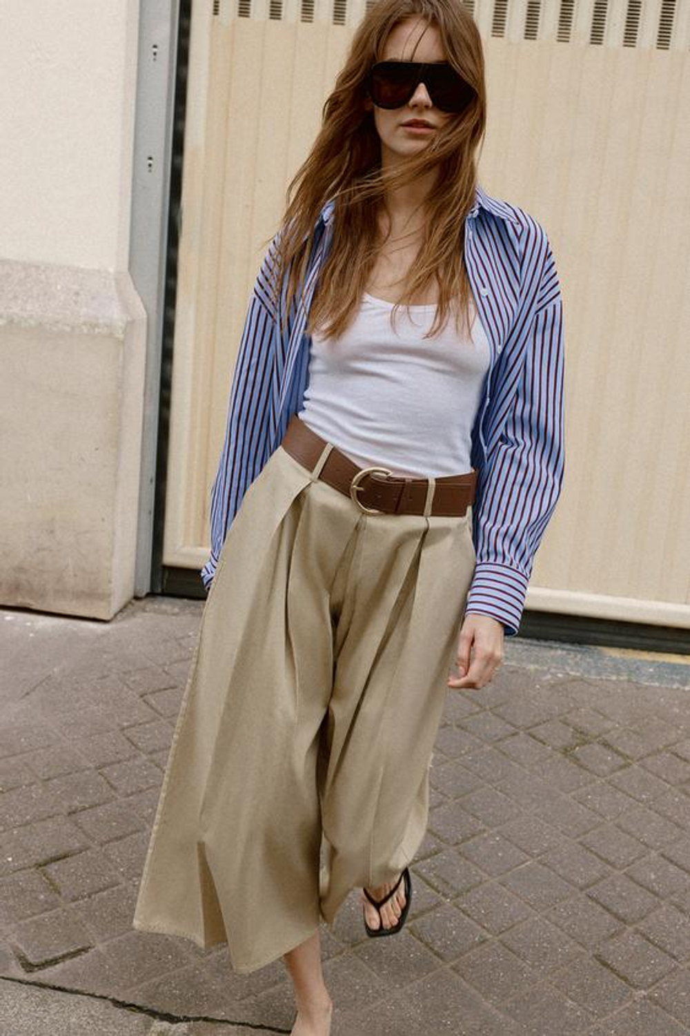 ZARA БРЮКИ-КЮЛОТЫ С РЕМНЕМ, МЯГКИЙ КАШТАНОВЫЙ