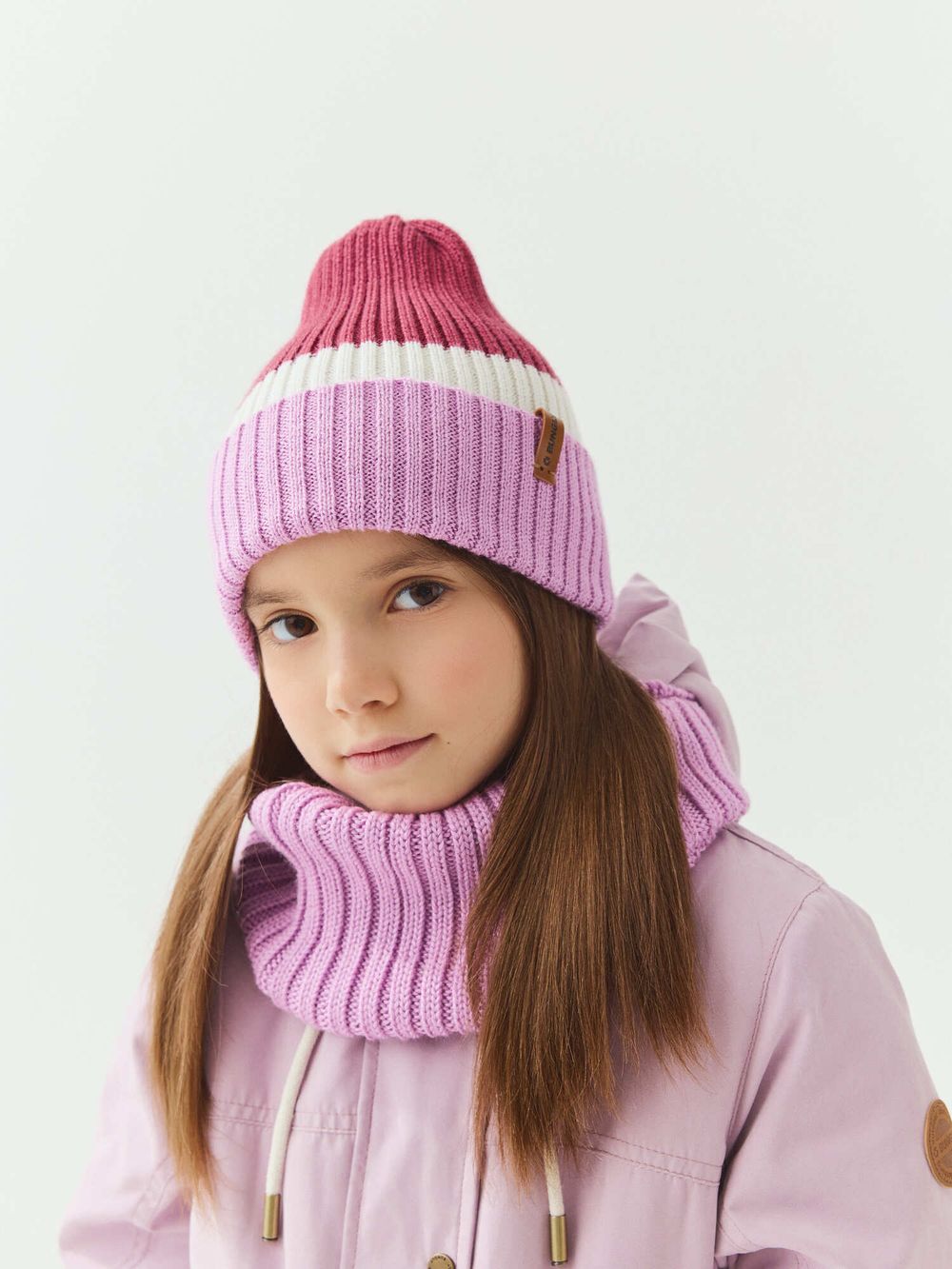 Снуд из смесовой шерсти "Сирень" вертикальная вязка