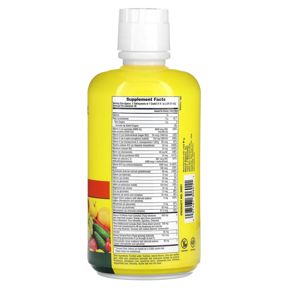 NaturesPlus, Source of Life, жидкая мультивитаминная и минеральная добавка, тропические фрукты, 887,10 мл (30 жидк. Унций)