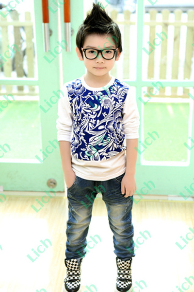 Лонгслив детский с принтом под гжель