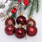 Новогодние шары 4 см (набор 6 шт) «Микс фактур», темный рубин