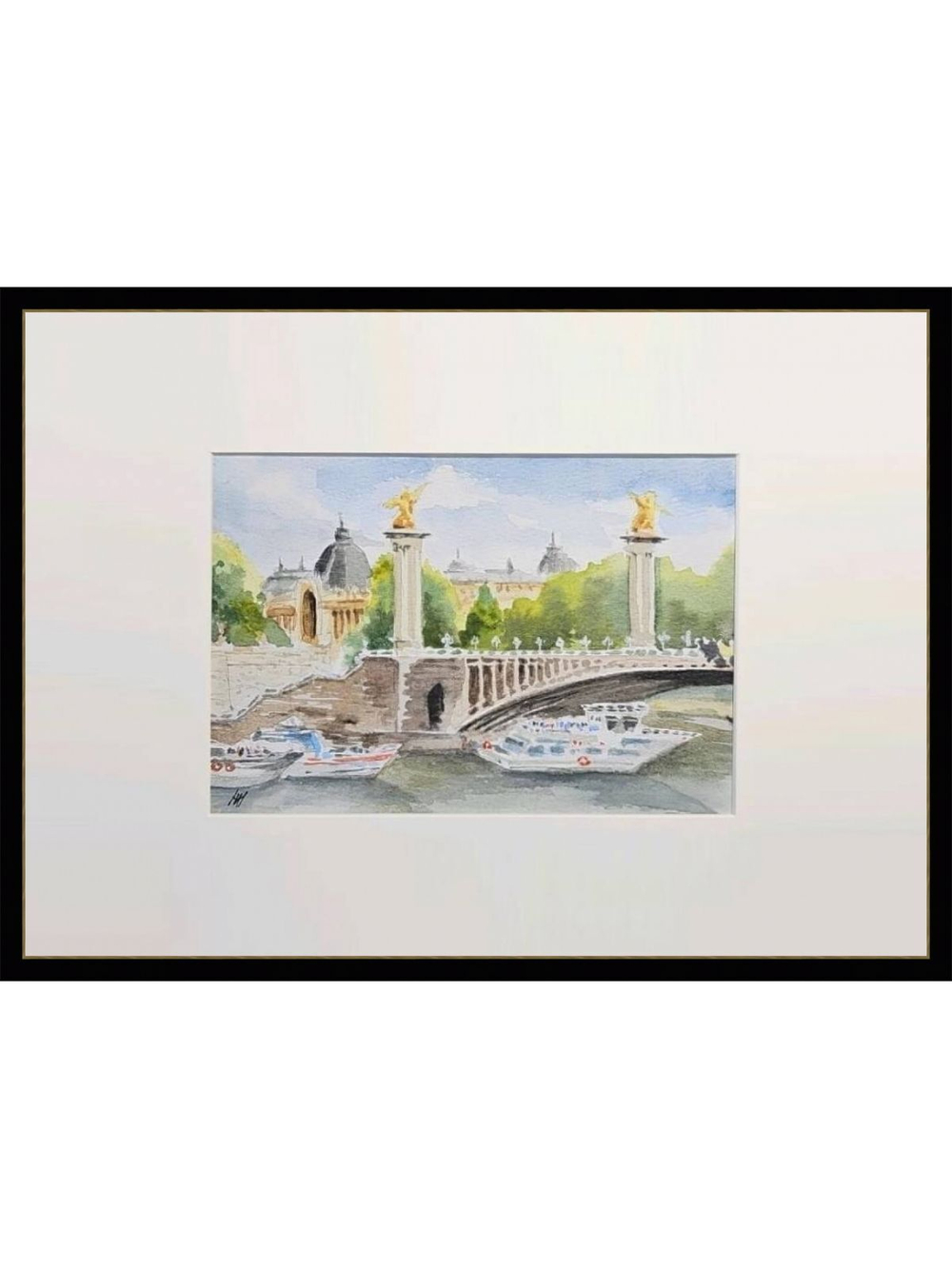 Картина авторская акварельная в паспарту 21х30 см на стену для интерьера "Мост Александра III. Париж"