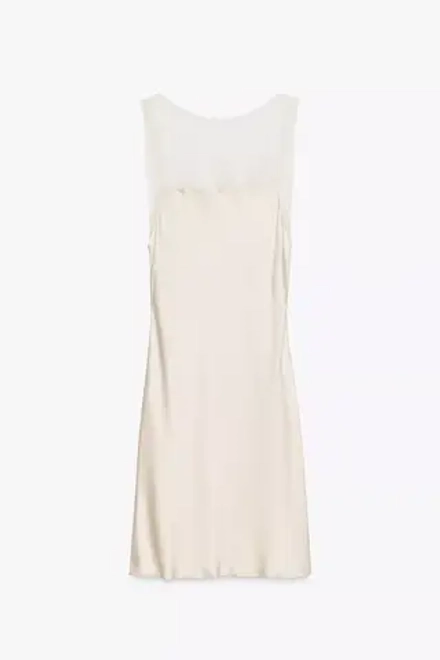 ZARA АТЛАСНОЕ ПЛАТЬЕ С ДЕТАЛЯМИ ИЗ ПОЛУПРОЗРАЧНОЙ ТКАНИ — LIMITED EDITION, ЖЕЛТОВАТО-БЕЛЫЙ