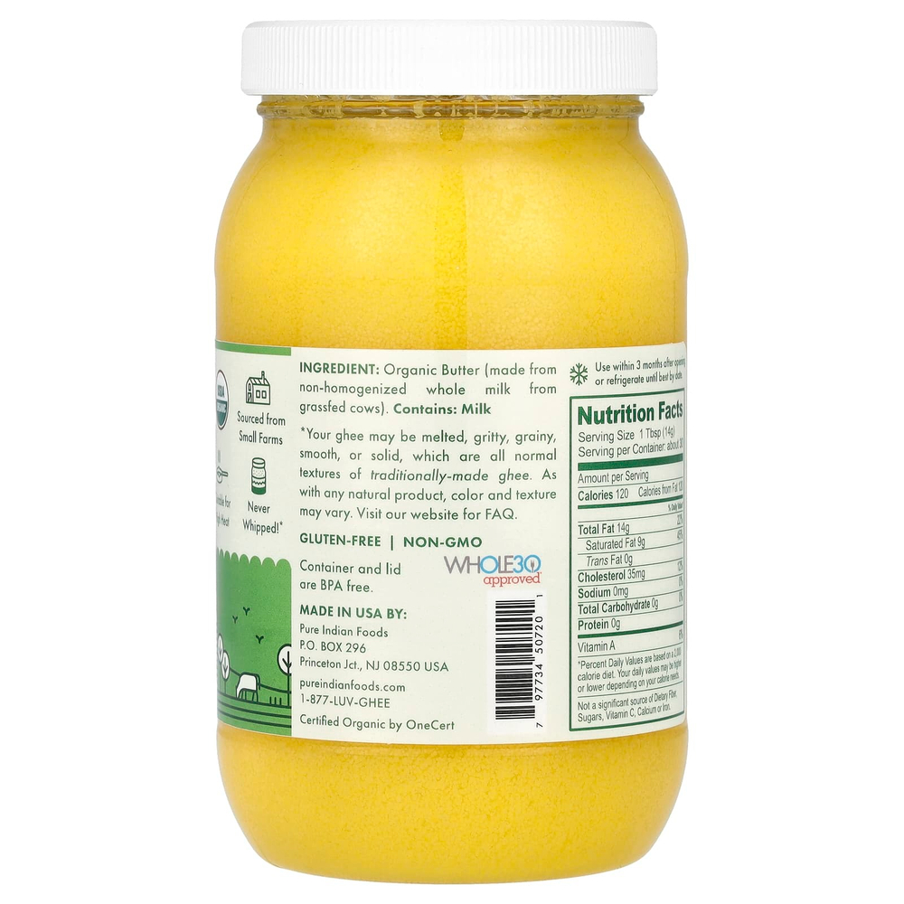 Pure Indian Foods, органическое масло гхи ручной работы, оригинальный вкус, 425 г (15 унций)