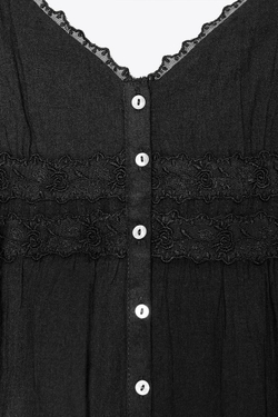 ZARA ТОП ИЗ КРУЖЕВА С ВЫШИВКОЙ, ЧЕРНЫЙ