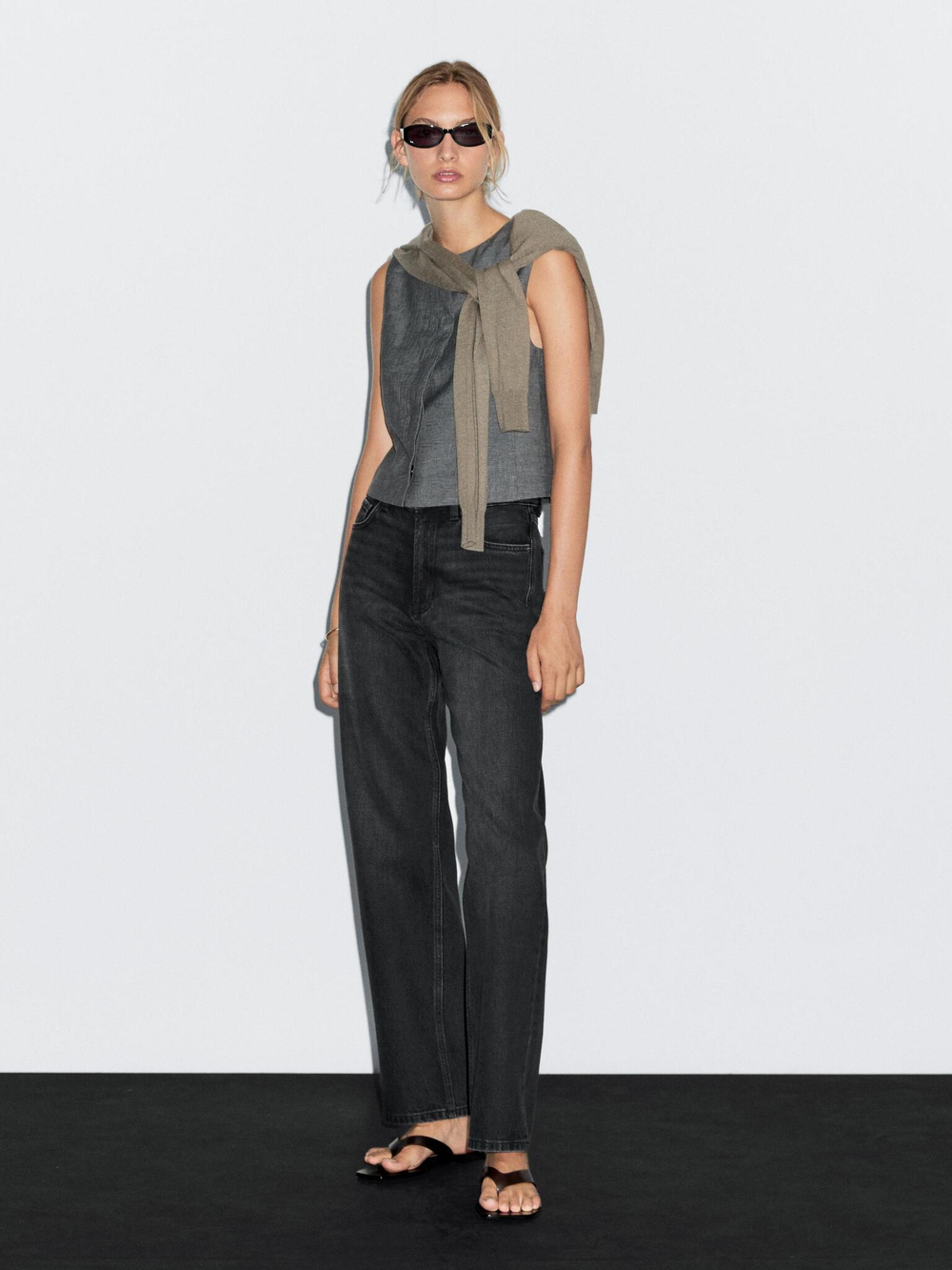 Massimo Dutti Джинсы прямого кроя с низкой посадкой, черный