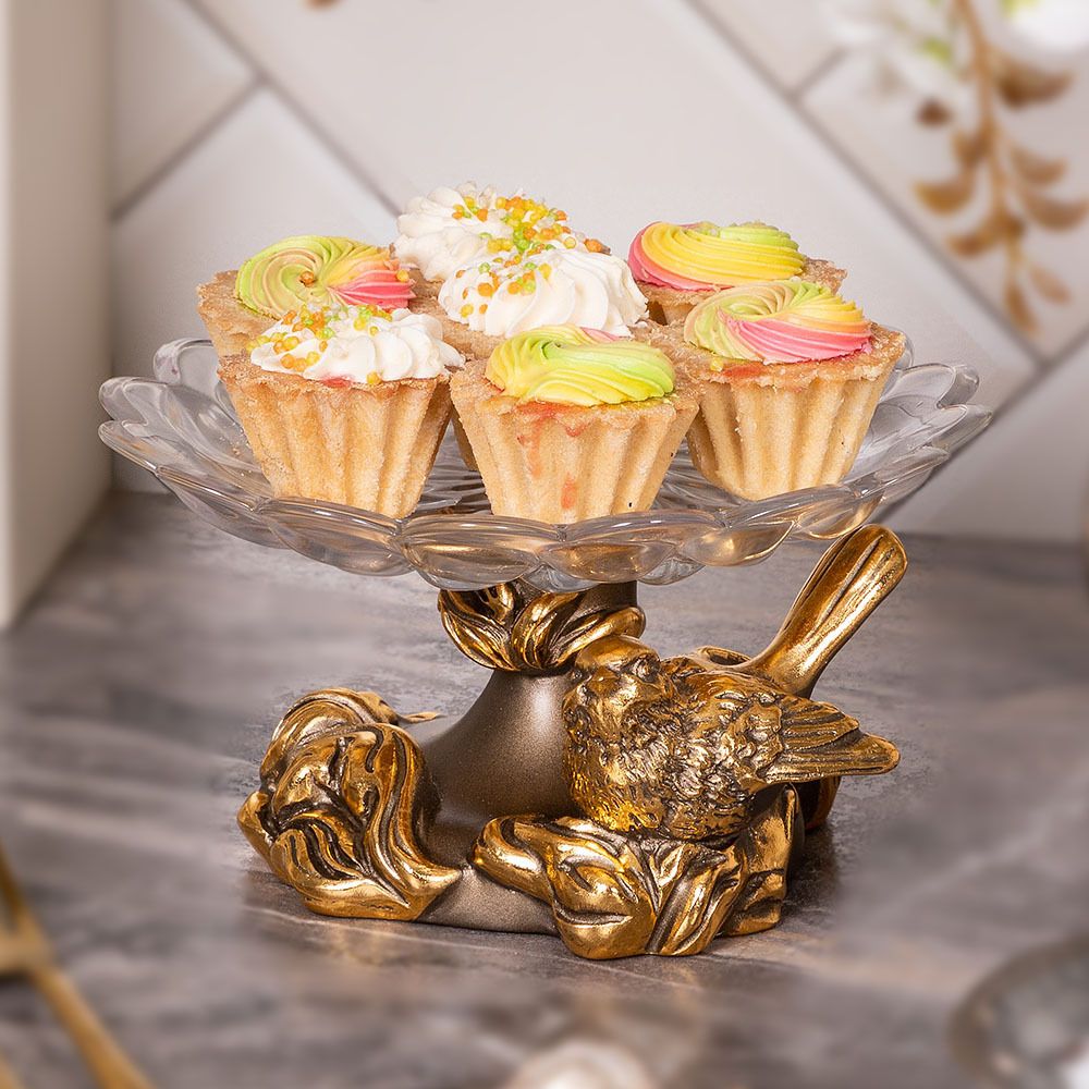 Фруктовница Белла Бронза со стеклянной чашей Лепестки