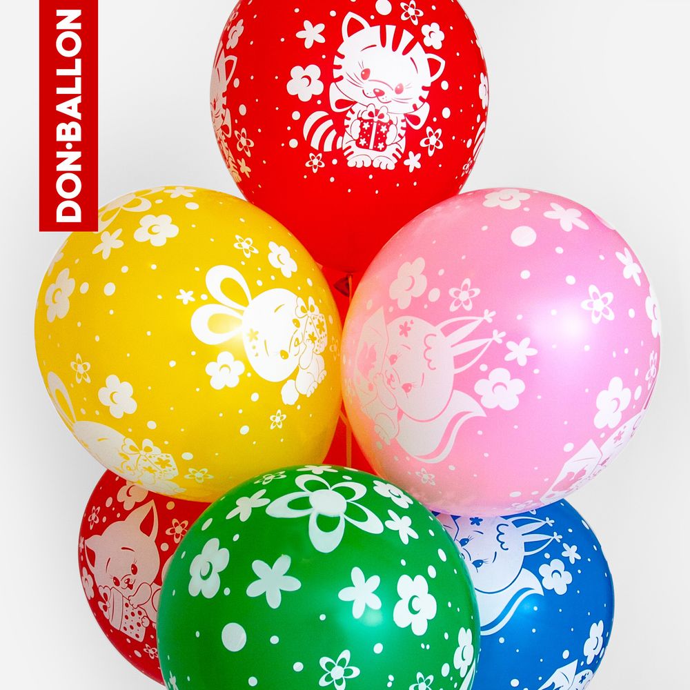 Шар (12''/30 см) Зверята и подарки, Ассорти, пастель, 5 ст, 25 шт.