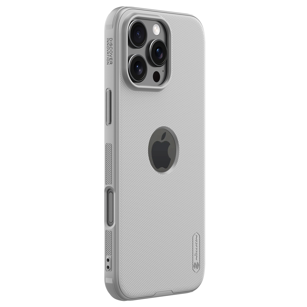 Чехол серого цвета (Titanium Gray) с вырезом под лого от Nillkin для iPhone 16 Pro, серия Super Frosted Shield Pro