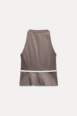 ZARA ЖИЛЕТ С ПОЯСОМ, СЕРОВАТО-КОРИЧНЕВЫЙ
