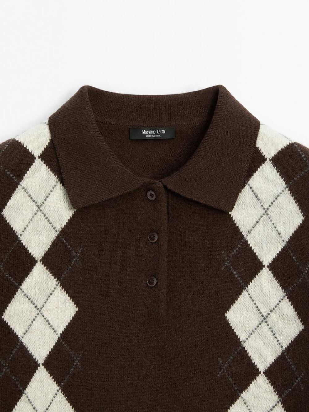 Massimo Dutti Поло с короткими рукавами и узором «ромбы», коричневый