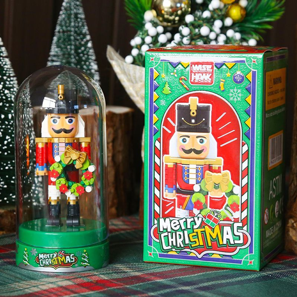 3D Конструктор из миниблоков в колбе WISEHAWK 2804,Новогодний солдатик, 172 детали/с подсветкой