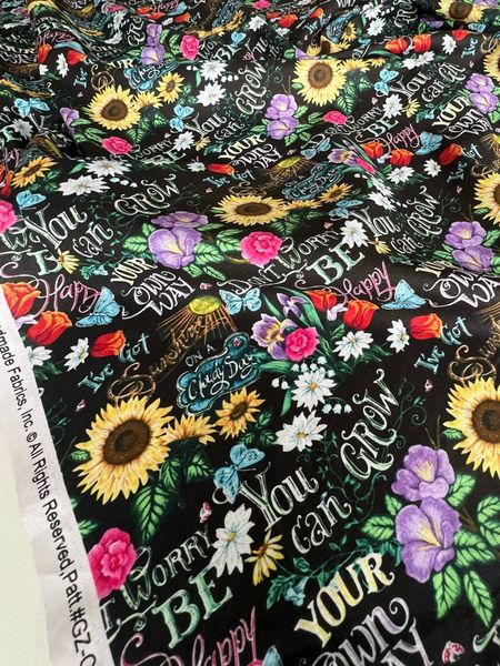 ПОДСОЛНУХИ И ЦВЕТЫ НА ЧЕРНОМ, 100% ХЛОПОК 2