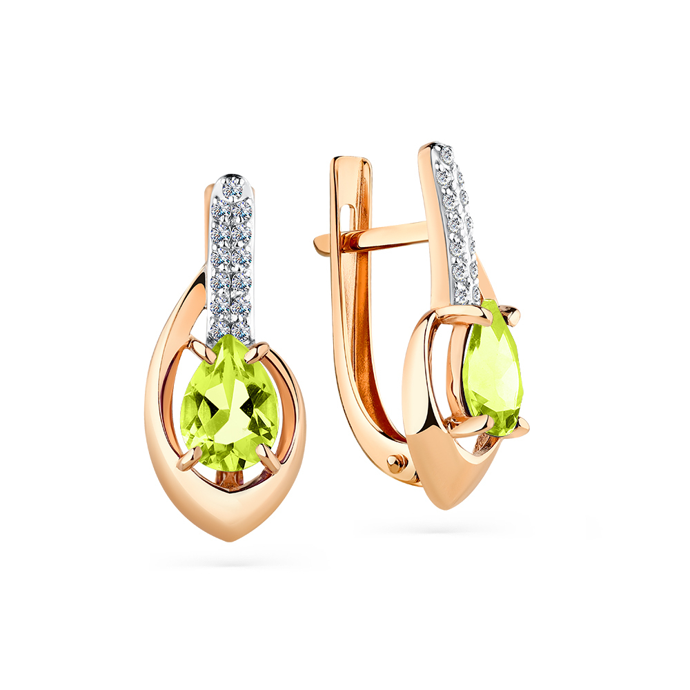 Серьги из золота 585 пробы с Фианит и Хризолитом