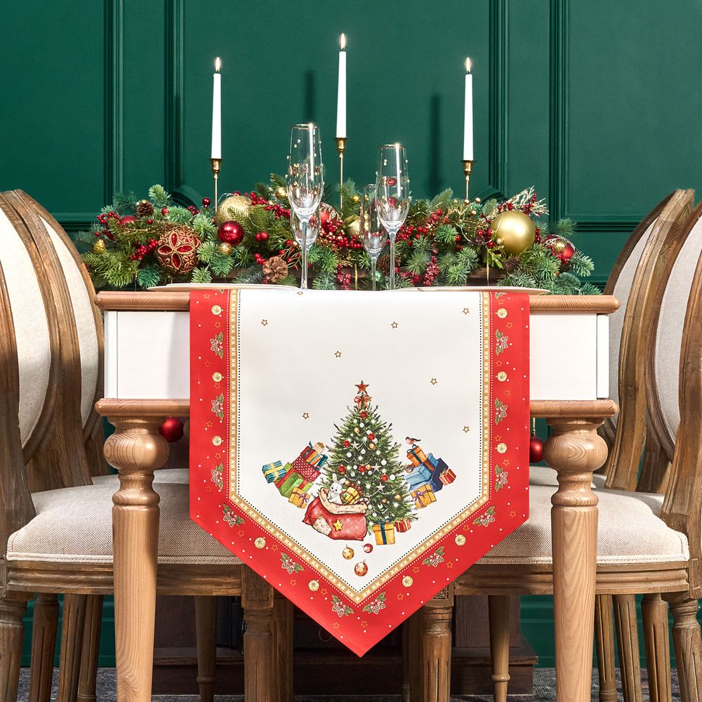 ДОРОЖКА "С НОВЫМ ГОДОМ"45Х215СМ ,КРАСНЫЙ, 100% ХЛОПОК,ТВИЛ ПРОПИТКА