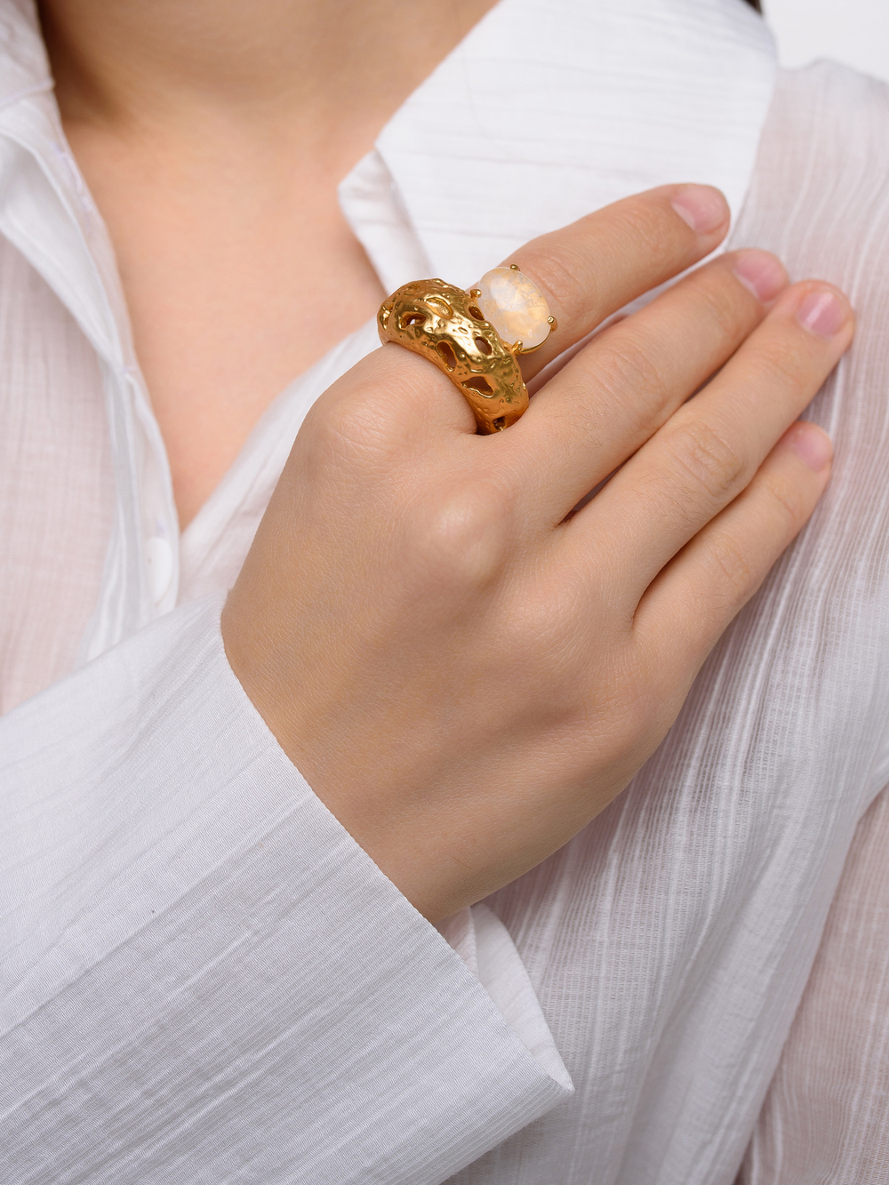 Кольцо "Matte antique" горный хрусталь