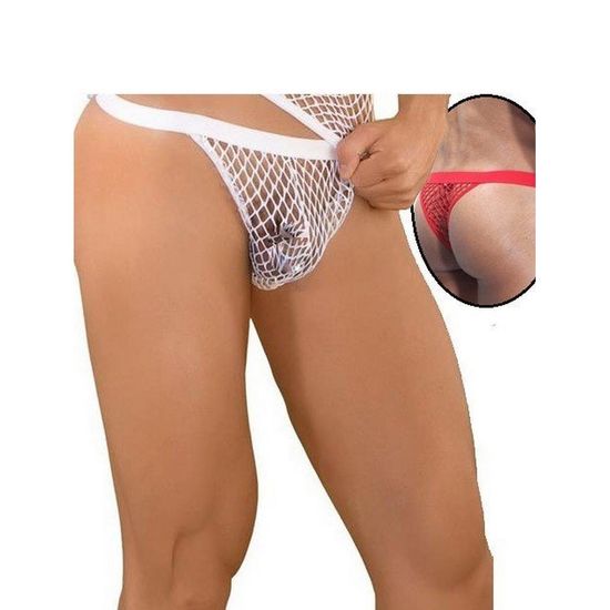 Мужские трусы тонги белые в сетку La Blinque LB065