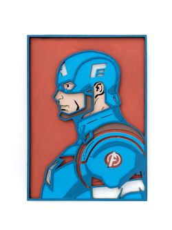3D картина по номерам Капитан Америка Marvel (Марвел) SamCraft, подарочный набор для творчества, многослойное панно из дерева для раскрашивания и сборки, супергерой комиксов