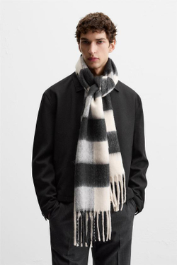 ZARA ШАРФ ИЗ РЕЛЬЕФНОЙ ТКАНИ В КЛЕТКУ, ЧЕРНЫЙ/БЕЛЫЙ