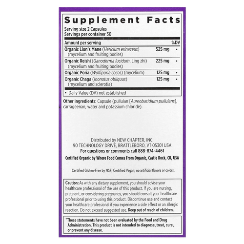 New Chapter, ежовик гребенчатый, 60 вегетарианских капсул