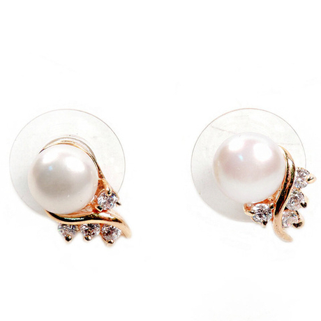 Пусеты "Чайка" жемчуг, фианит