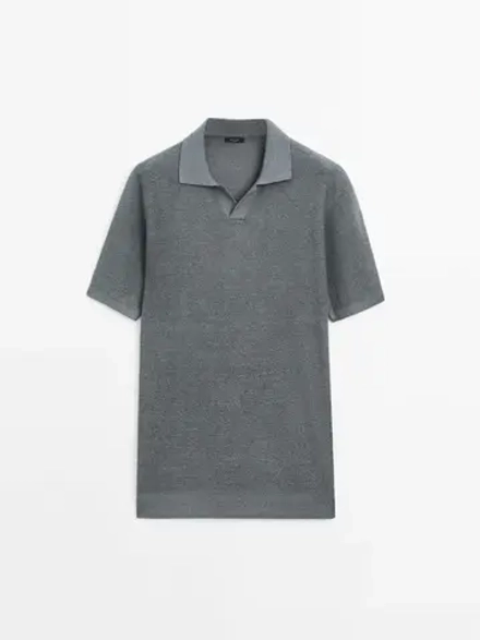 Massimo Dutti Футболка-поло  из хлопка и льна, аквамарин