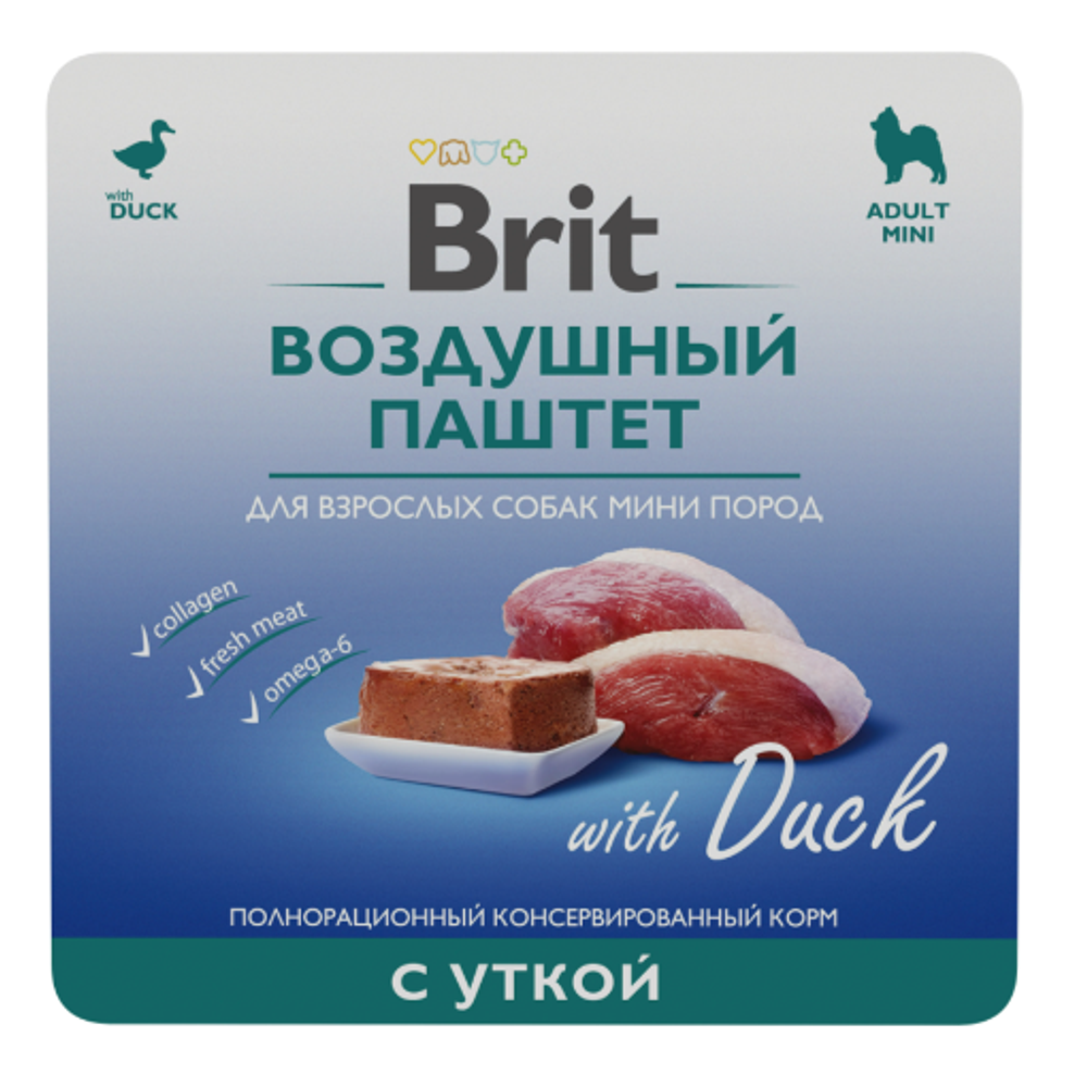 Brit premium, воздушный паштет для взрослых собак мини пород, утка, 100г