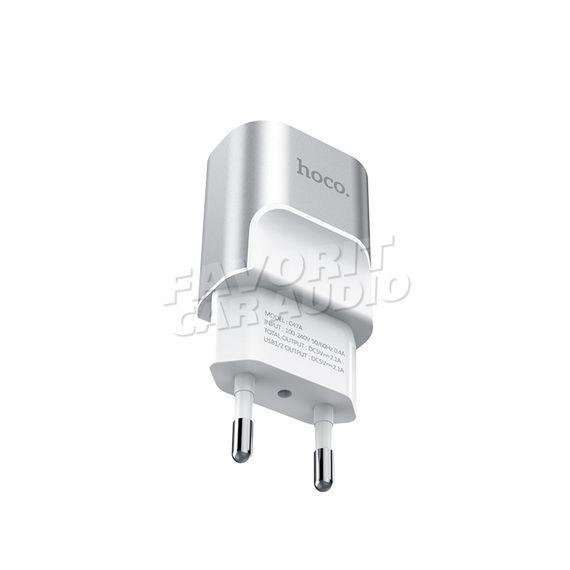 СЗУ 2 USB HOCO C47A 2400mA пластик серебряный
