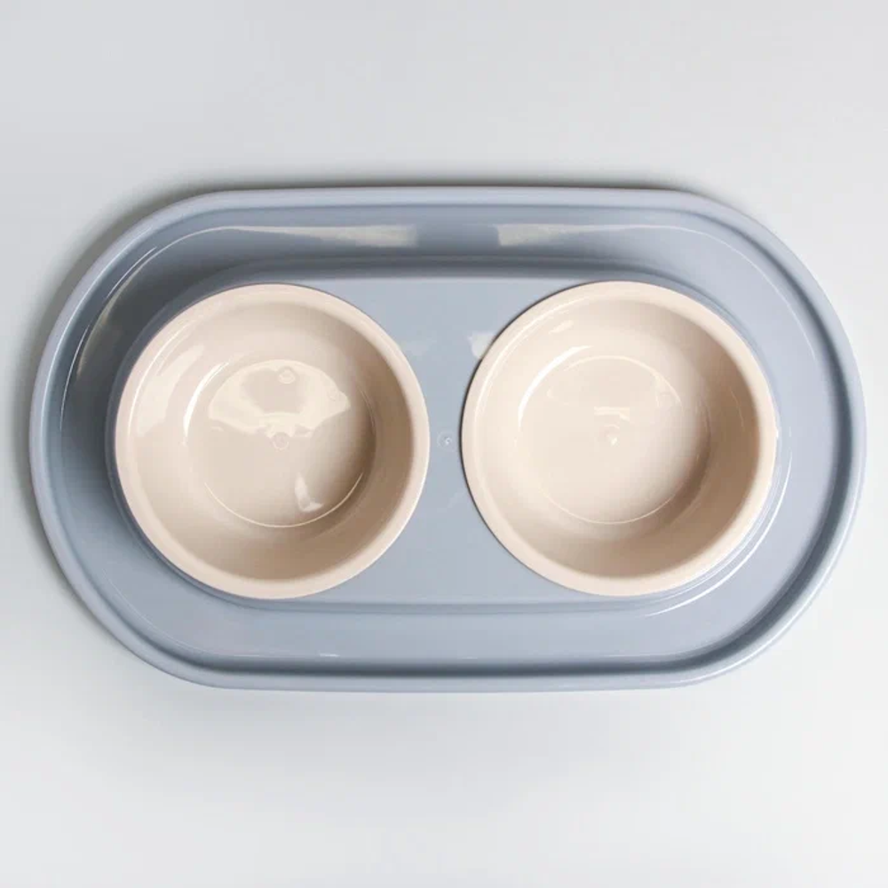 Миска для животных 0.3л двойная, на подставке, серый ALTA