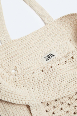 ZARA МЯГКАЯ ТКАНАЯ СУМКА-ТОУТ, КОСТЯНОЙ БЕЛЫЙ