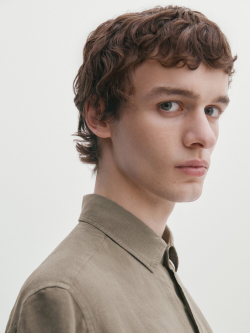 Massimo Dutti Рубашка из 100% льна с короткими рукавами,  фисташковый