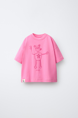 ZARA ФУТБОЛКА BASQUIAT®, РОЗОВЫЙ