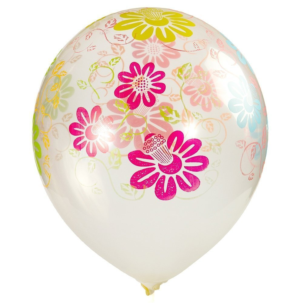 Шар воздушный прозрачный Alingar, №12, с цветочным рисунком ассорти, 100шт/уп, пакет с европодвесом
