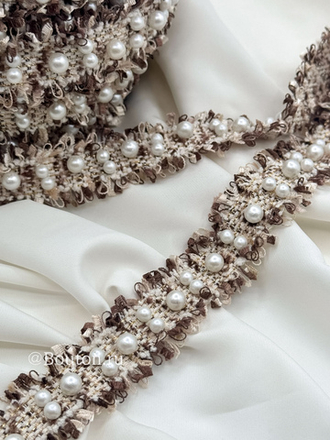 Тесьма жемчуг коричневая капучино твидовая 2 ряда