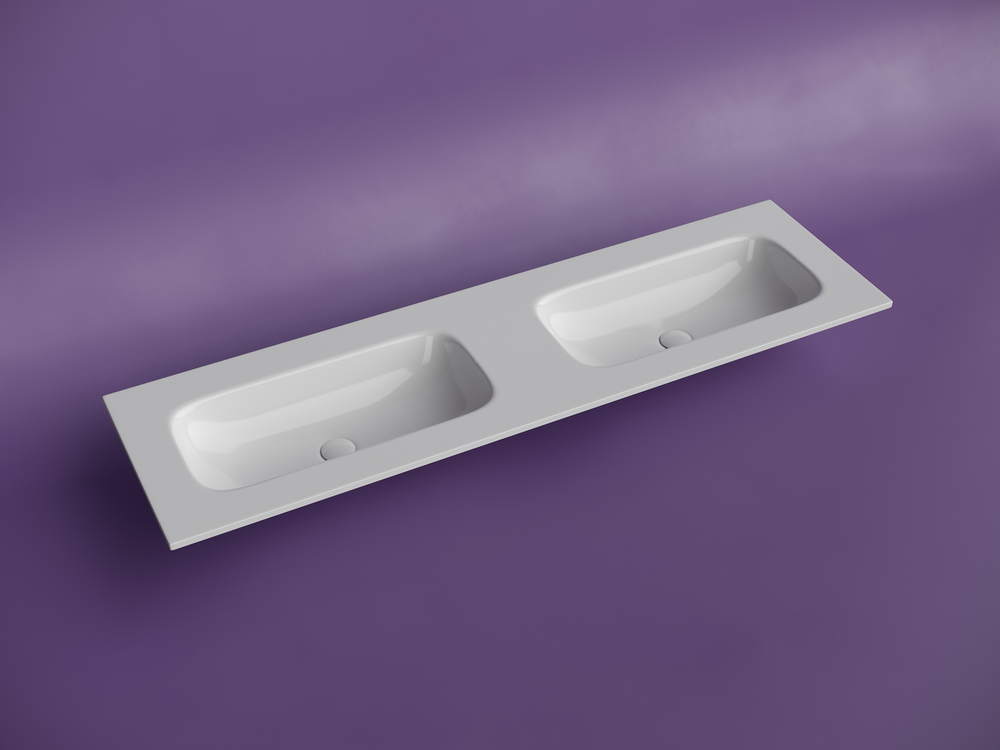 Раковина накладная мебельная CERAMICANOVA Grace прямоугольная 1610x457x137 с двумя чашами без отверстий под смеситель цвет белый CN7023wx