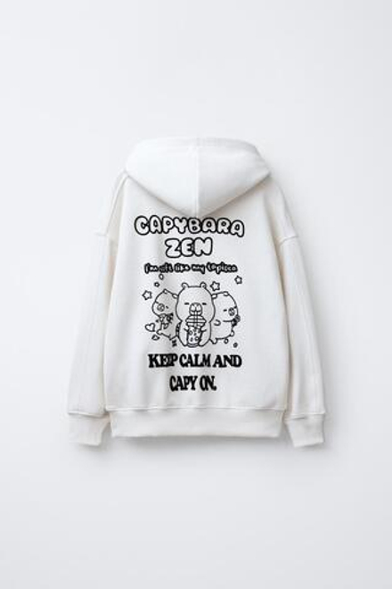ZARA ХУДИ С КАПЮШОНОМ CAPIBARA CAPYFUN ©, ЭКРЮ