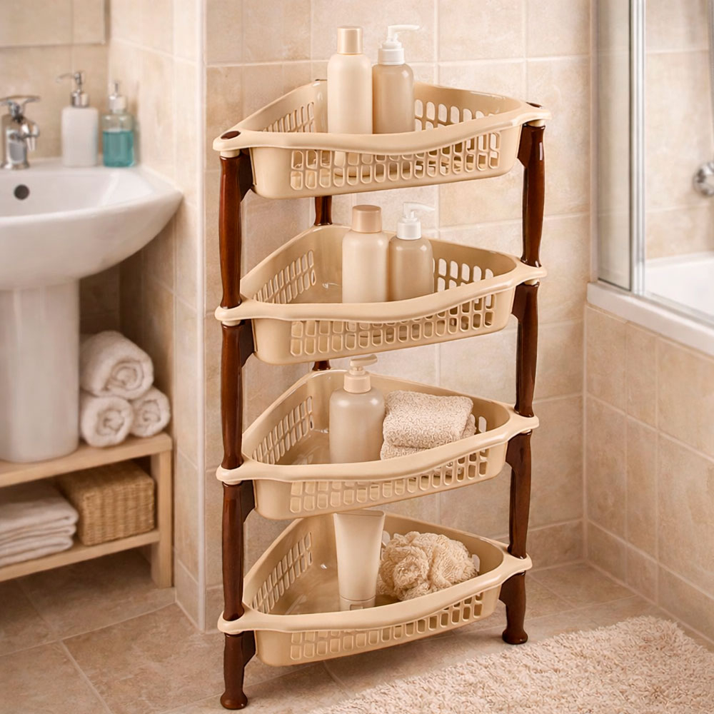 Этажерка угловая 4-х секционная, цвет молочный