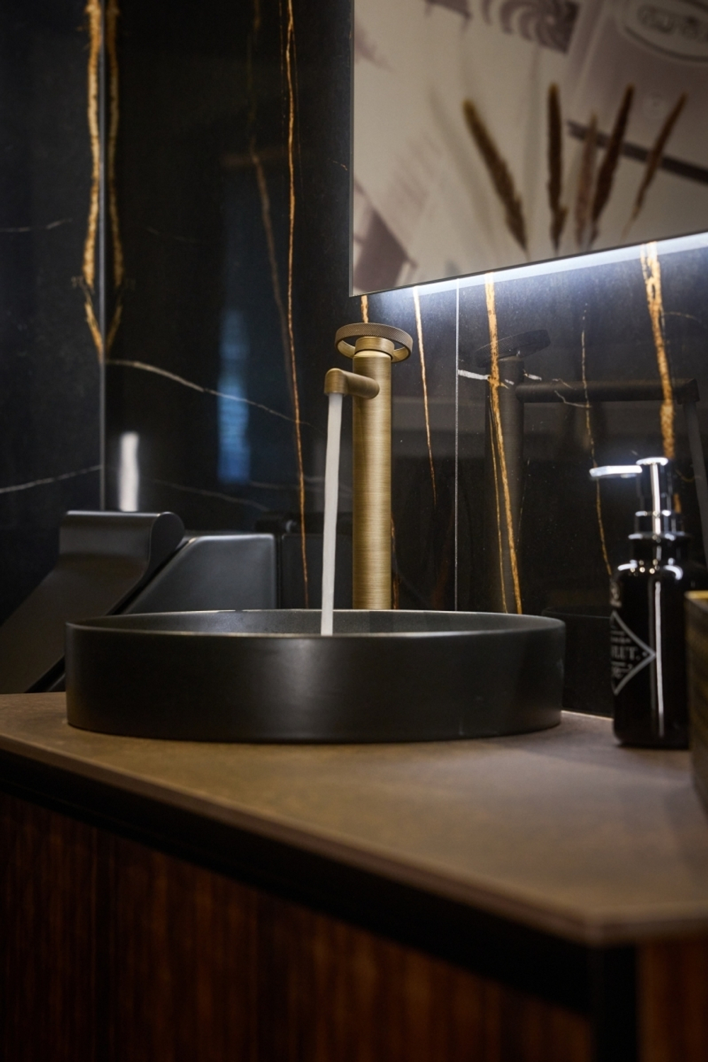 Смеситель для раковины Gessi Anello, высокий, длинный излив, цвет Brass Brushed PVD