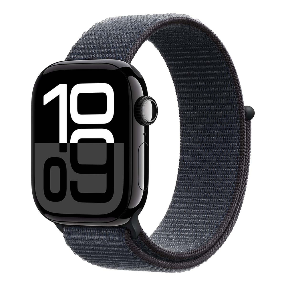Apple Watch Series 10, 46 мм корпус из алюминия цвета «Jet Black», ремешок Sport Loop цвета «Ink»
