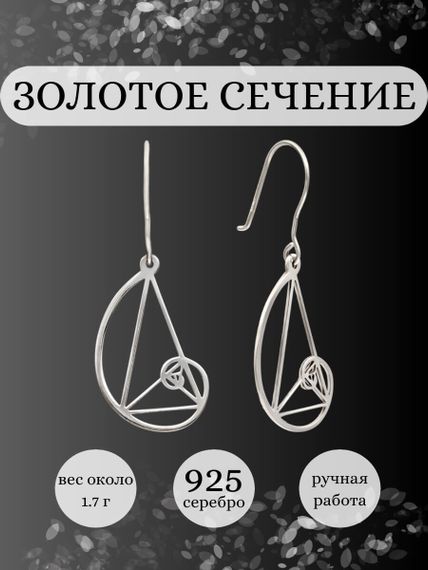 Серьги Золотое сечение Фибоначчи из серебра, инфографика Главная