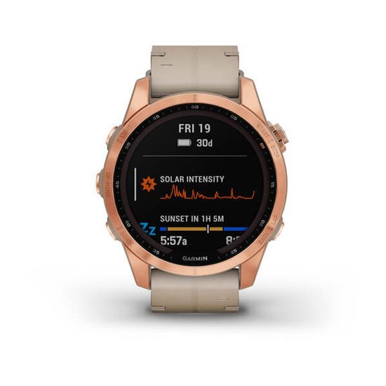 Часы Garmin Fenix 7S, Sapphire Solar, титан "розовое золото", кожа  010-02539-35