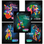Тетрадь А5 48 л. BRAUBERG скоба клетка матовая ламинация выборочный лак "Animals Pop-Art" (микс в спайке) (20 штук в упаковке)