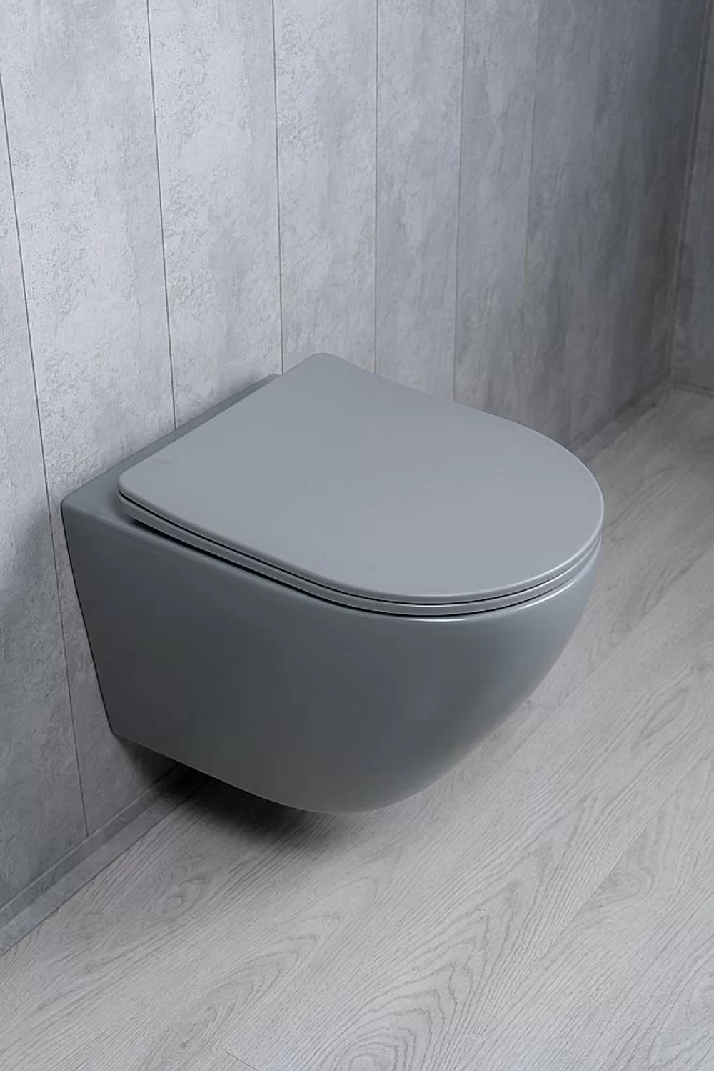 Унитаз подвесной Gid Tr2122TF-Lgm серый матовый, с крышкой микролифт, безободковый, слив-торнадо