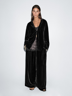 Massimo Dutti Бархатное кимоно с контрастными деталями, черный