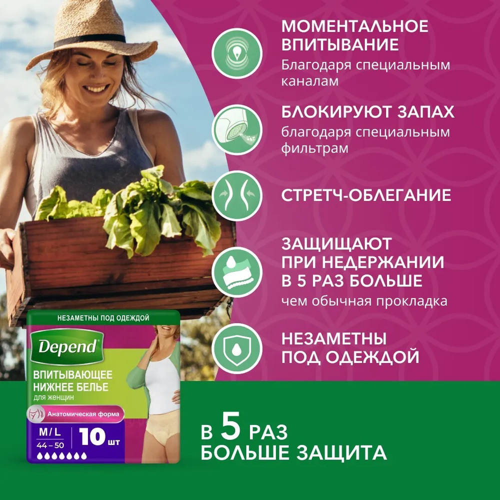 Депенд Белье впитывающее женское M–L Norm, 10 шт. Depend