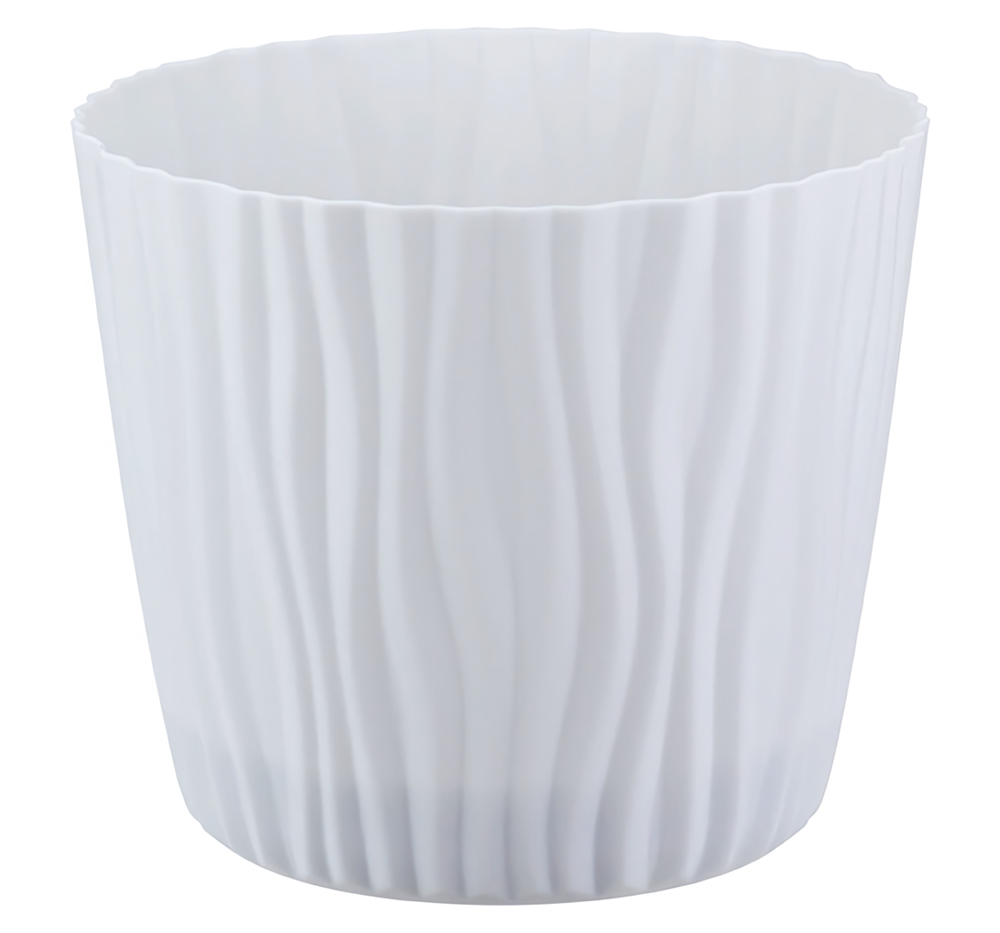 Кашпо для цветов 8 л ВОЛНА пластик 250 мм с вкладышем БЕЛЫЙ