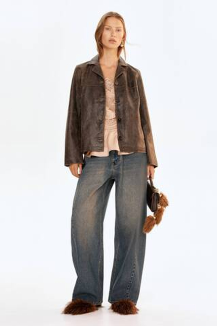 H&M Кожаная куртка, темно-коричневый