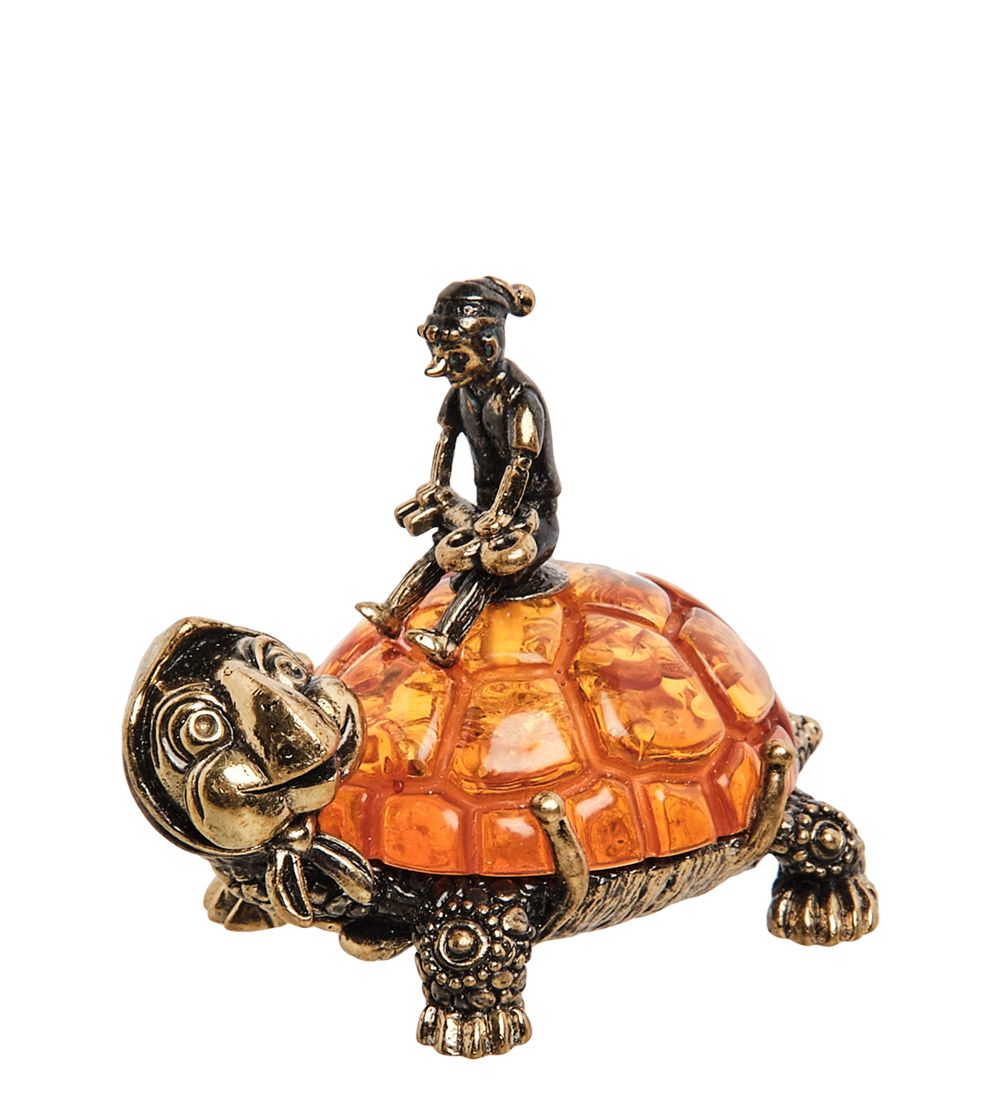 Народные промыслы AM-1359 Фигурка «Черепаха» (латунь, янтарь)